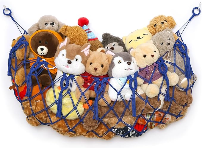 YKBU Stuffed Animal Net or Hammock Wall Macrame Toy Display Plush Toy Holder Ceiling Hanging Net for Stuffed Animal Storage (Blue, 49" W)