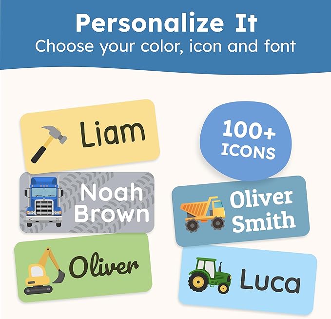 Personalized Name Labels for Kids (140 Labels) - Durable & Waterproof Custom Name Stickers for Clothing Tags, School Supplies, Camp & Daycare - Heavy Duty (1.2”x0.5”)