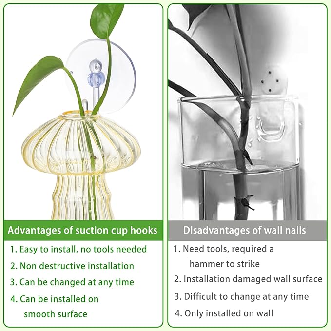 Bunmery Window Propagation Stations, 4 pcs Colored Mushroom Plant Propagation Station with Suction Cups, Easy to Install Window Hanging Planer, Indoor No Nails Glass Vase Terrarium for Plants&Flowers
