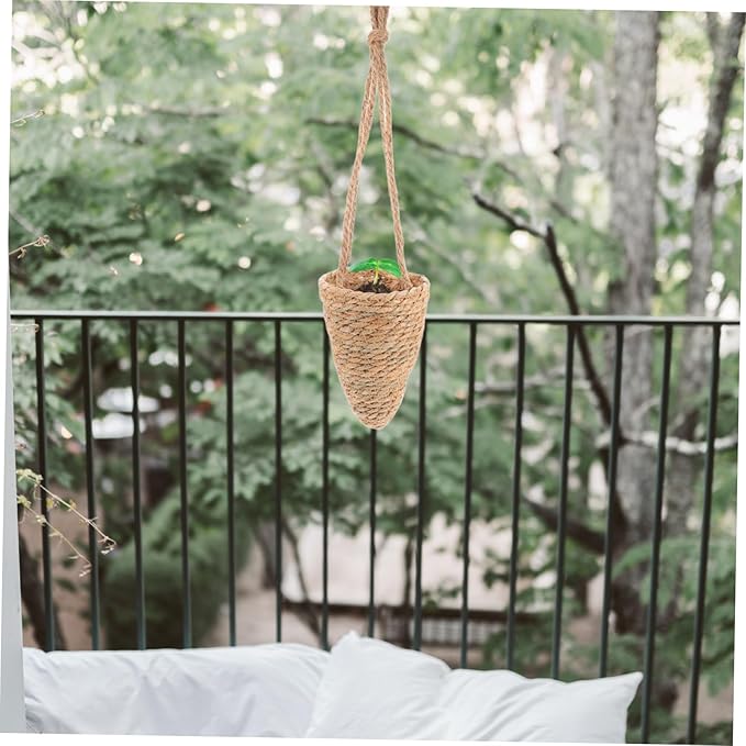 Rattan Hanging Plant Basket Wicker Planter Seagrass Flower Pot Woven Hanging Basket Balcony Plant Pot Outdoor Dec