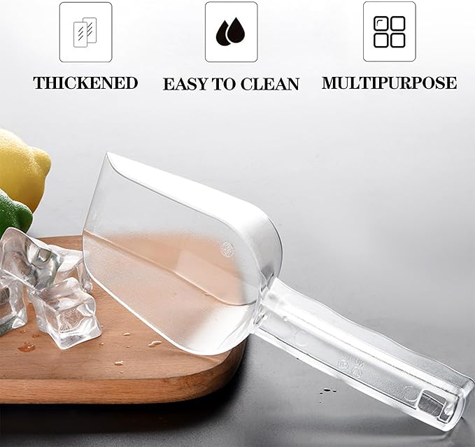 12 oz Clear Hand Scoop, Food-grade Acrylic Multi-Purpose Kitchen ice scoop, Flat-bottomed Scoop for Ice, Popcorn, Cookies, Candy Buckets(2PCS) (2)