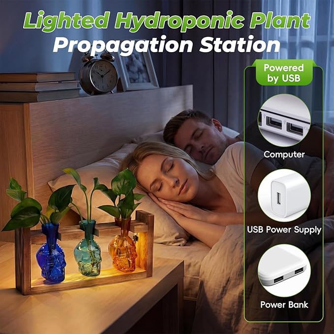 Skull Plant Propagation Station with LED Lights - Halloween Decor Skull Planter, Hydroponics Pot for Office, Unique Gifts for Women & Plant Lovers(3*Mixed Color)