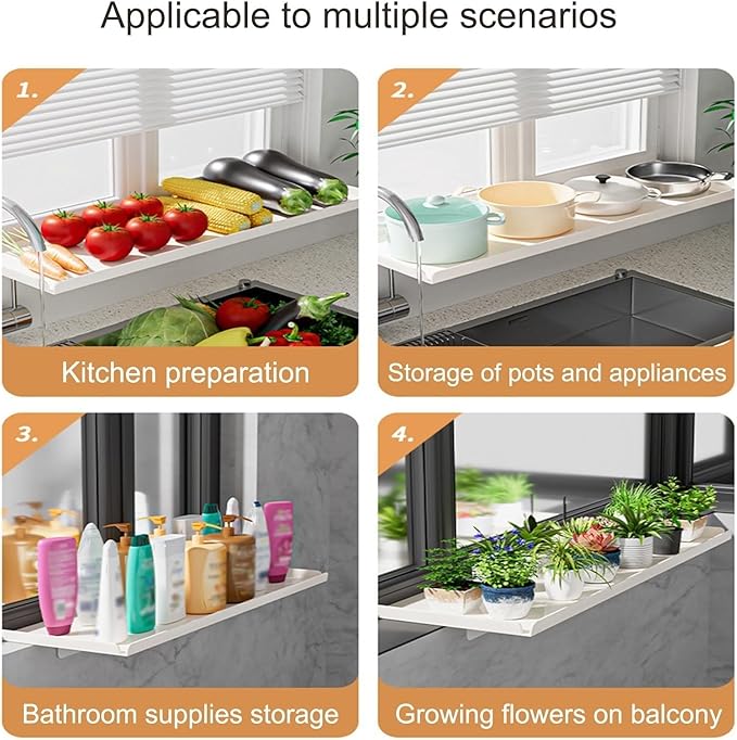 Window Sill Extender Plate, 23.6in White Countertop Extension Board, Carbon Steel Storage Shelf With Magnetic Base For Kitchen Organization Storage