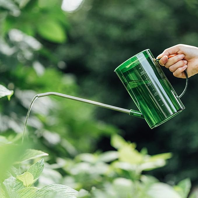 Long Spout Watering Cans | Small Can for Indoor Plants | 1L Clear with Handle Scale Detachable Lid | Plant Watering Devices for Flowers Succulents | Gardening Supplies