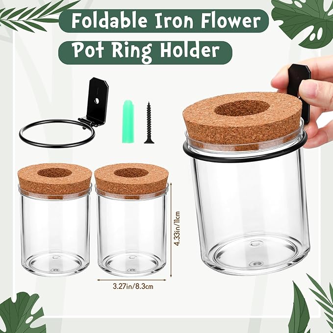 Baderke 6 Set Wall Plant Holder with Plastic Propagation Vases Hanging Planter Wall Mounted Set for Plants Growing in Water Hydroponic Artificial Plants Indoor Decor (3.54" X 4.33",Stylish)