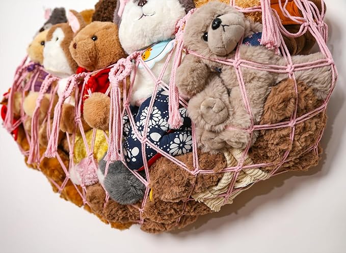 YKBU stuffed Animal Net or Hammock Macrame Toy Display Plush Toy Holder Ceiling Hanging Net for Stuffed Animal Storage -Light Pink,49"W