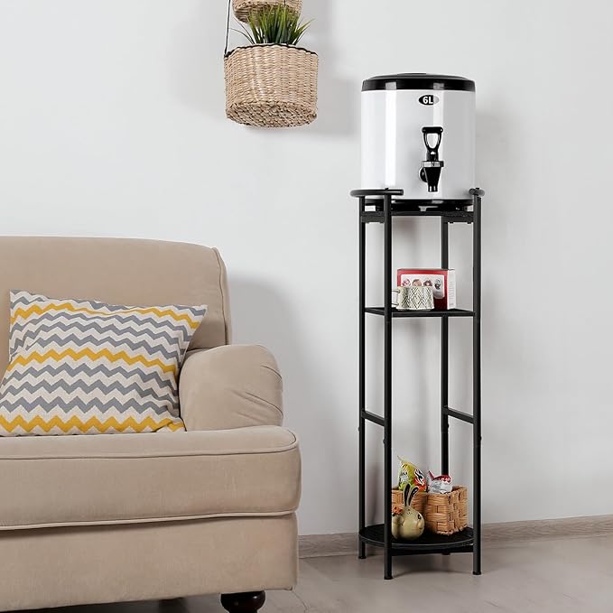 OYEAL Drink Dispenser Stand 3-Tier Water Bottle Jug Holder with 2 Storage Shelves, Multi-Tier Plant Shelf for Ceramic Water Dispenser, Water Filter Bottle, Water Crock Dispenser, Plants, Black