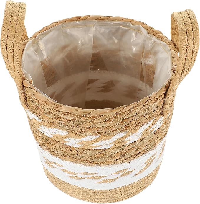 Basket Houseplant Pots Pots for Indoor Plants Indoor Rattan Seagrass Baskets for Storage Wood Seagrass Container Decorate