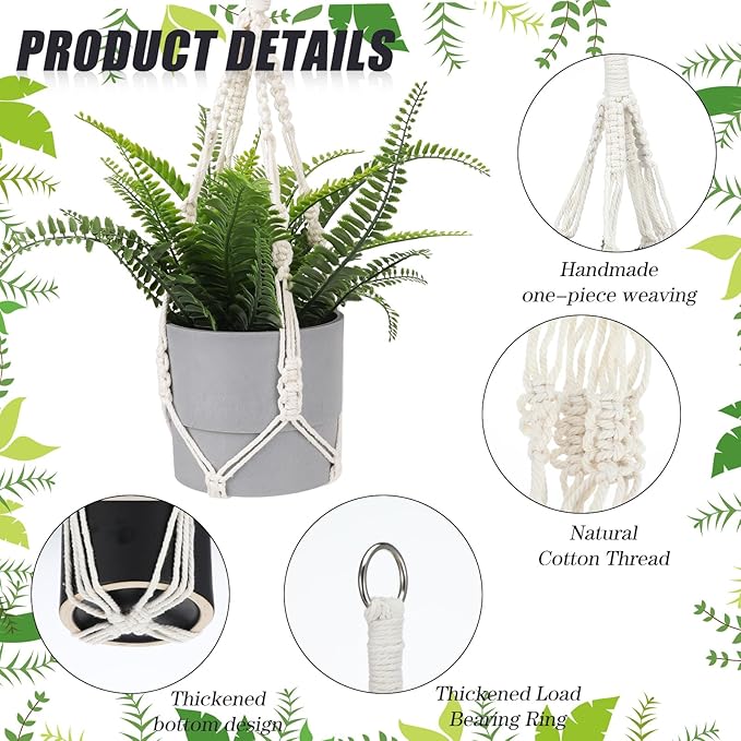 Larrel Macrame Plant Hanger, 2PCS Plant Hangers Indoor Hanging Planter Basket with 2 Hooks Wood Beads Decorative Flower Pot Holder for Indoor Outdoor Boho Home Decor