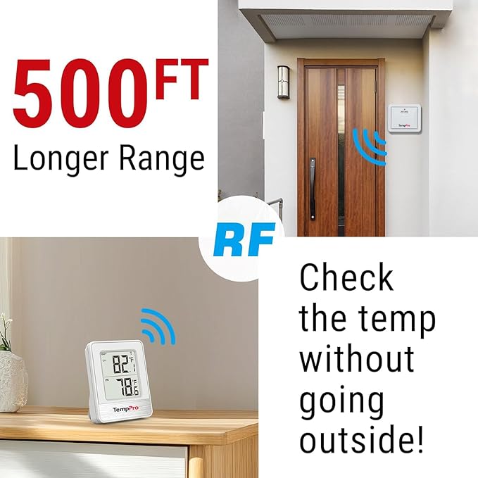 TempPro 500FT Indoor Outdoor Thermometer Wireless, Outdoor Thermometers for Patio with Temperature Sensor, Room Thermometer for House Home Reptile Baby Room Temperature Monitor (Previously ThermoPro)