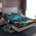 Feelyou Kids Sheet Set Queen Cartoon Ocean Fish Bed Sheets Ocean Marine Theme Bedding Set for Boys Girls Soft and Cozy Sea Underwater World Sheets Set with Sealife Deep Pocket Fitted Sheet,Vibrant