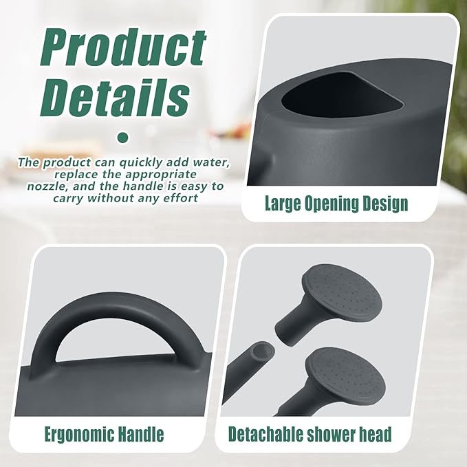 Indoor and Outdoor Watering Can - Long Spout -1/2 Gallon (64oz) - Grey