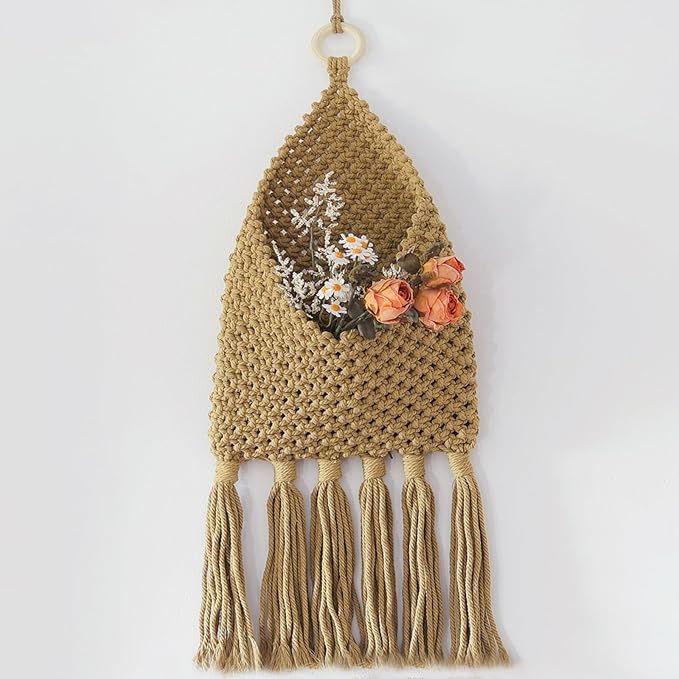 Macrame Mail Organizer Wall Mounted, Hanging Woven Basket for Boho Home Office Decor, Over the Door Key and Mail Letter Envelope Holder for Entryway Hallway, Olive Green