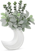 Fake Eucalyptus Plant in Crescent Moon Vase, 17" Faux Greenery Potted Plant, Rustic Moon-Shaped Ceramic Planter with Artificial Eucalyptus Leaves for Table Centerpiece Shelf Office Farmhouse Decor