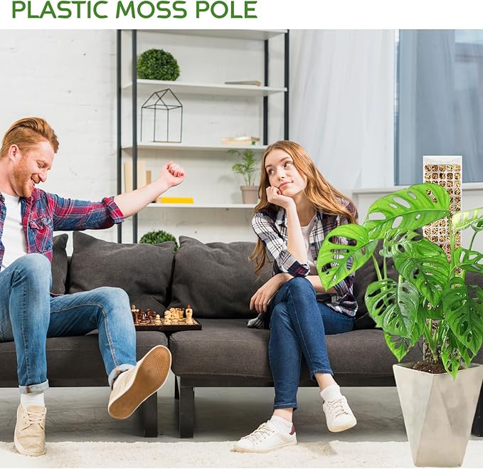 4 Pack 24 Inch D-Shaped Clear Plastic Moss Pole for Plants Monstera, Stackable Climbing Plant Support for Monstera, Pothos, Philodendron, Open Design for Sphagnum Moss