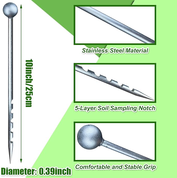 10" Soil Probe for House Plants Stainless Steel Garden Soil Sample Probe No Batteries Required Moisture Meter Soil Probe Rod for Plant Garden Farm Soil Sampling