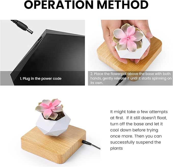 Levitating Plant Pot, Magnetic Levitation Flower Pot Suspension Floating Plant Succulents, Air Bonsai Potted Plant for Home Decoration, Living Room, Office, Desk (White)