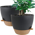 UOUZ 12inch 2Pack Large Self Watering Planters, Plastic Plant Pots with 60oZ Removable Deep Reservoir and Multi Mesh Drainage Holes for Indoor Outdoor Garden Plants and Flowers, Black with Brown