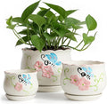 STHIE Ceramic Plant Pots with Drainage Holes and Saucers, Round Flower Pots for Indoor Plant, 4/5.2/6.6 Inches Flower Large Planters Set of 3