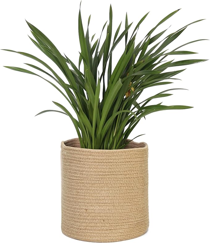 MEGASKET Woven Jute Plant Basket, Wicker Basket Planter for 11 inch Pot, Round Indoor Tree Pot Cover, Small Boho Storage Bin Organizer, Rustic Planter and Home Decor, 12.5” x 12.5”