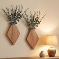 Chunful 2 Pcs Wooden Wall Planter Decor Hanging Fake Plants Greenery Flowers Holder Vase Boxes for Wall Bohemian Farmhouse Room Kitchen Office Indoor Decoration (Wooden Color,9.8 x 6.6 x 1.2 Inches)