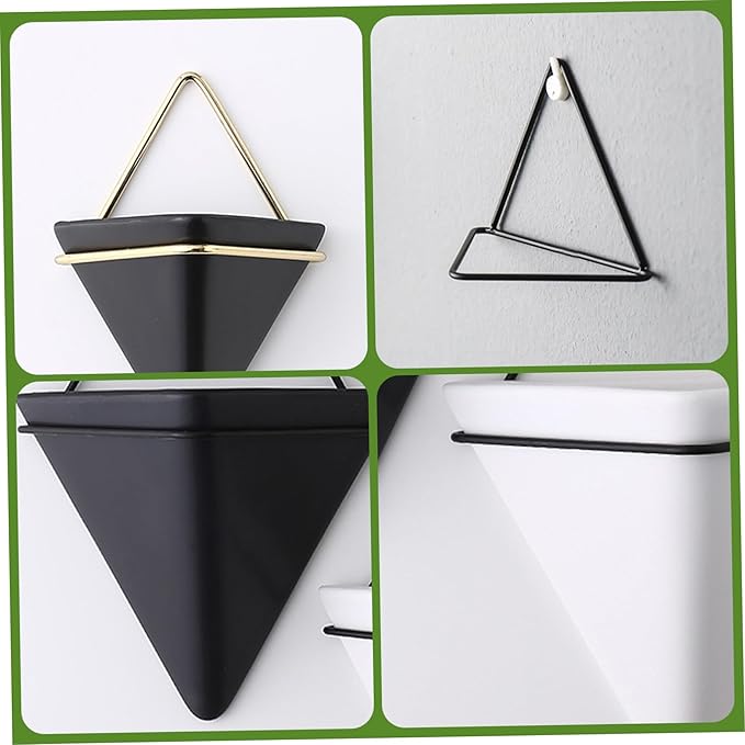 Black Wall Planter, 2Pcs Wall Planter for Indoor Plants, Ceramic Hanging with Metal Frame Geometric Decor for Air Plant Mini Cactus Faux Plants