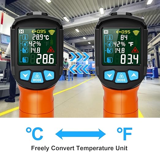 Infrared Thermometer Gun, Non Contact Digital Laser Thermometer Temperature Gun with Color LCD for Cooking, Home Repairs, Humidity Measurement, Adjustable Emissivity -58°F to 1472°F(-50~800°C)
