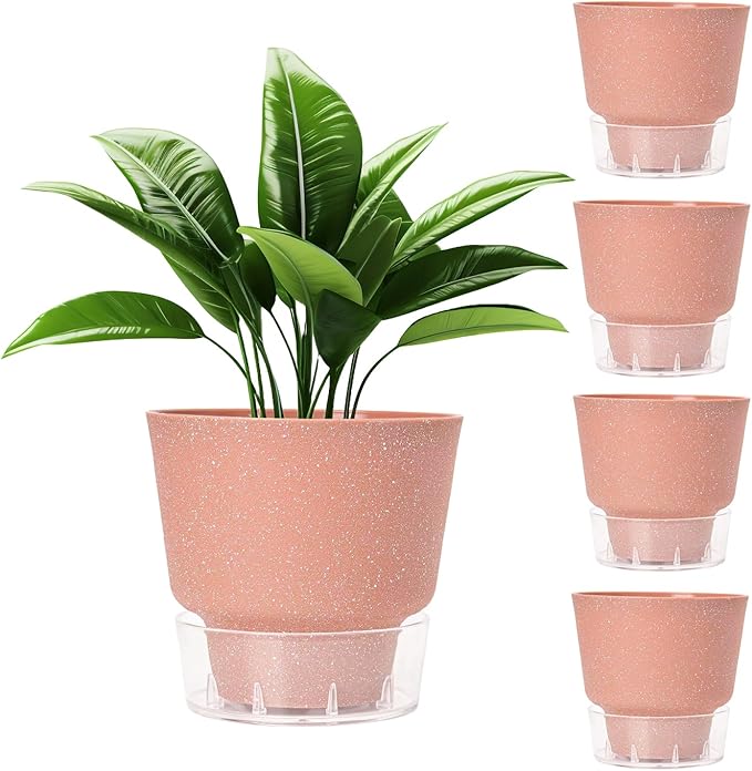Self Watering Pots for Indoor Plants, with Visible Reservoir, 6 inch Plant Pot with Wick Rope Planter Pot for Indoor Outdoor Plants (Frosted Brick Red)