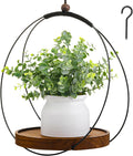 Threehoney 1 Pack Hanging Planters for Indoor Black Plant Hanger with Round Wood Base Large Indoor Hanging Plant Shelf Boho Holder Gift for Mom,housewarming (7.9 '')