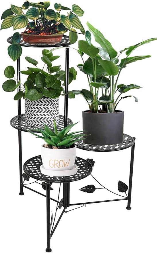 NAKUPE Plant Stand Indoor Outdoor, 3/4 Tier 30" Tall Metal Flower Pot Holder Shelves for Multiple Plants, Multi Tiered Planter Rack Display Shelf for Patio Garden Living Room Corner(Black)