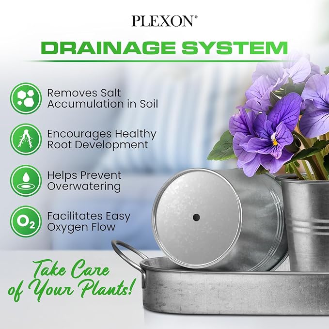 Plexon Herb Planter Indoor Garden Set of 3 with Tray, Metal Herb Pots for Indoor Plants, Round Kitchen Garden Kit Ideal for Windowsill Planter or Countertop, Galvanized Steel