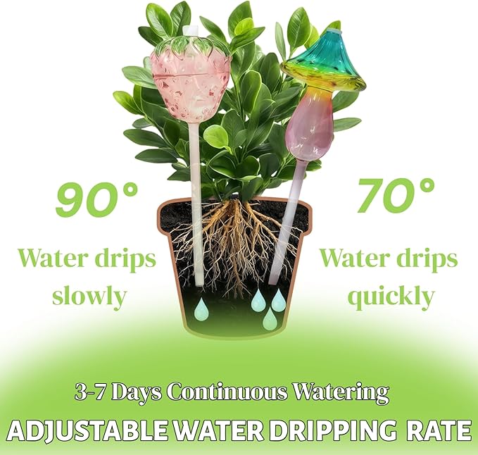 Plant Watering Globes,Glass Watering Bulbs Self Watering Planter Insert Devices 4PCS Plant Waterers for Indoor Plants for Travel Vacation(Mushroom Strawberry Shape)