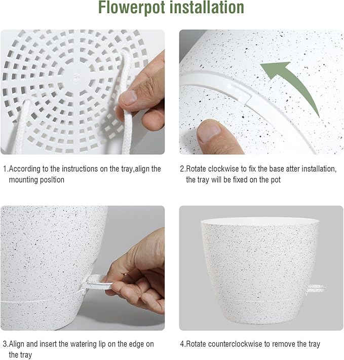 WSMKSZ 12/10/9 inch Large Self Watering Pots, Plant Pots with Mesh Drainage Holes for Indoor Outdoor Garden Plants, Flower Pots with Deep Reservoir, Set of 3 Plastic Planters, Specked White
