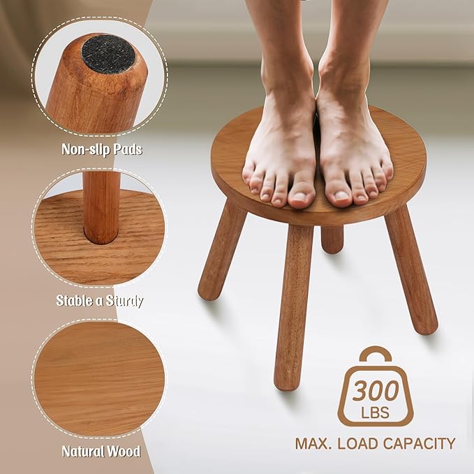 Round Solid Wooden Step Stool,Plant Stool Indoor,9.3” Height, Plant Stand for Kitchen, Bedroom, Bathroom, Livingroom (Walnut, 9.3inch)