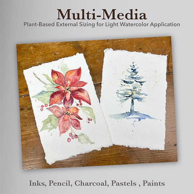 Wanderings Handmade Deckle Edge Tent Cards – Folded to 2"x3.5" – 150 GSM - 25-Pack – Textured Cotton Paper – Ideal for Blank Names, Table Settings, Gift Tags, Love Notes