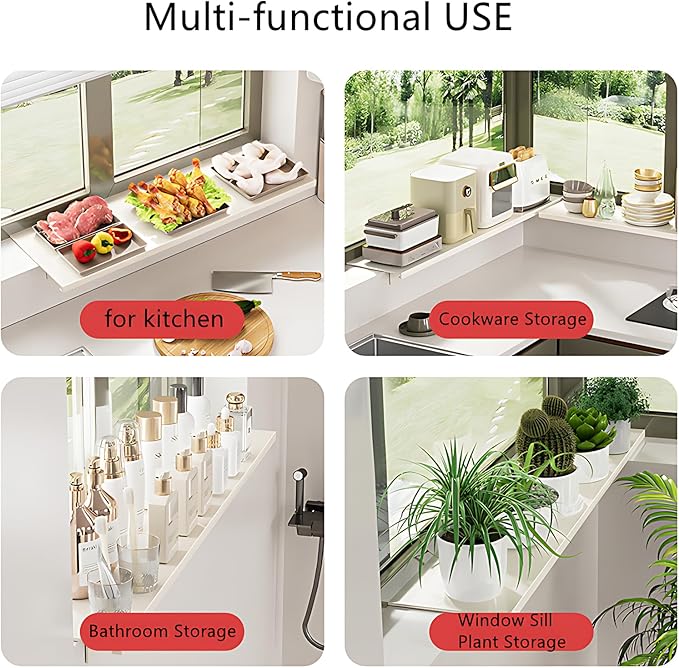23.6inch Window Sill Extender Plate, Kitchen Organization Storage Rack with Magnetic Base, Carbon Steel Storage Shelf, Window Sill Extender for Plants(60x20cm/23.6x7.8in)