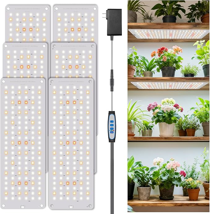 Aumtrly Grow Lights for Indoor Plants, 882 LED Full Spectrum Plant Light 6 Panel for Growing Seedling Starting, Slim Grow Lamp with UL Adapter, 6/12/16H Timer, 3 Light Modes, 5 Dimmable