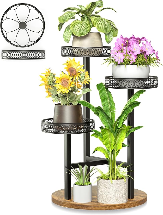 Black Stand Plants, 3-Tier Metal Plant Stands for Outdoor Indoor Plants,Heavy Duty Flower Pot Stands for Multiple Plants,Decoration Display Racks for Patio Garden -BlackFlower