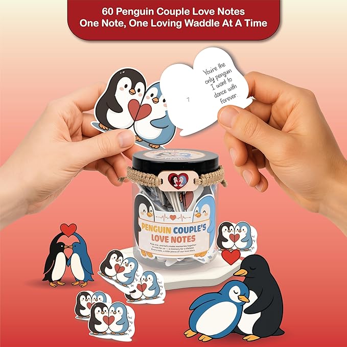 60 Love Notes For Him Her, Penguin Couple's Love Notes, Anniversary Card Long Distance Relationship Gifts For Boyfriend Girlfriend