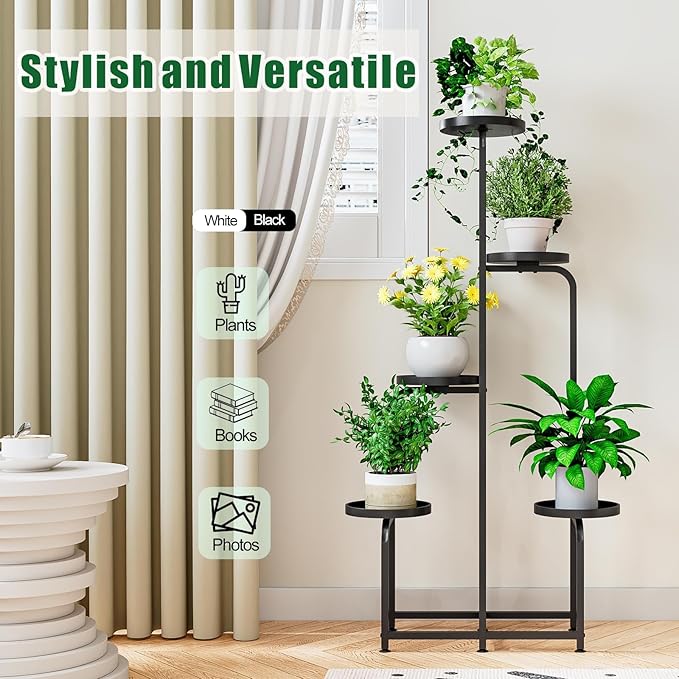 INGIORDAR Plant Stand Indoor Outdoor 5 Tier Metal Plant Shelf for Multiple Plants Corner Flower Holders for Living Room Balcony Bedroom Patio Garden, Black (Black, 5-Tier)