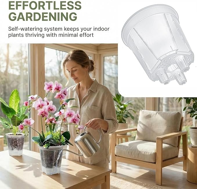 yarlung 6 Pack Self Watering Pots for Indoor Plants with Reservoir Tray and Holes, Clear Plastic Self Watering Planters for Outdoor Plants Flowers, Round 4.75" 6" 7"