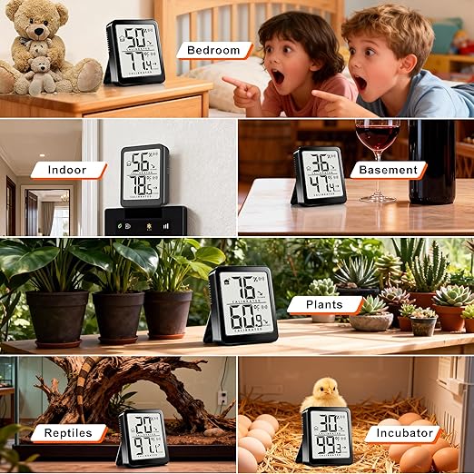 Antonki 2 Pack Room Thermometer Small Hygrometer Indoor Humidity Monitor Sensor, Digital Temperature and Humidity Meter Gauge for Home, Baby Nursery, Reptile, Greenhouse - Battery Included