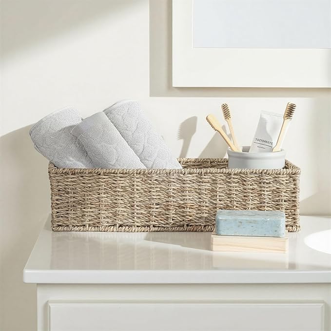 Household Essentials Handwoven Seagrass Rectangular Storage Basket, Natural