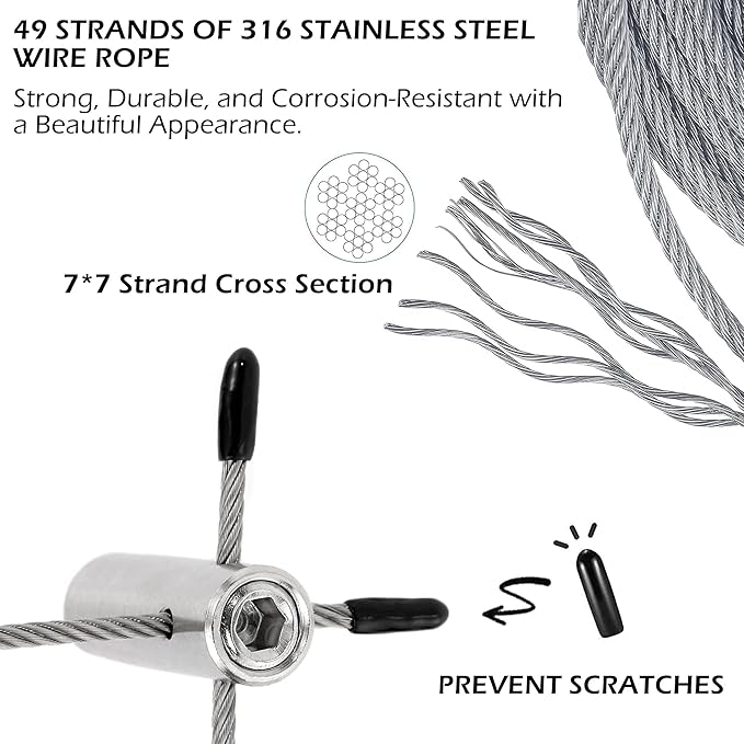 Wire Trellis for Climbing Plants Outdoor, 30-Set Wall Wire Trellis Kit with 1/8in x 150ft Stainless Steel Cable, T316 Cylindrical Espalier System for Fence and Garden DIY Projects