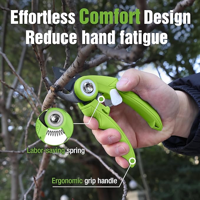 WORKPRO 6.9" Bypass Pruning Shears, Gardening Scissors with Sharp SK5 Steel Blade, Handheld Garden Floral Clippers for Rose, Plants, Flowers, Fruits Trees, Gardening Gifts for Women & Men, Green