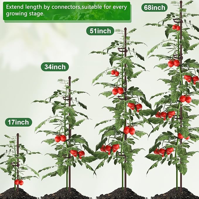 20Pcs Plant Support Stakes 17 inch SupKing Garden Orchid Sticks Extended to 3ft 4ft 5ft Plant Poles with Clips for Indoor Outdoor Potted Tomato Rose Amaryllis Vegetables Comes with 20 Ties(Brown)