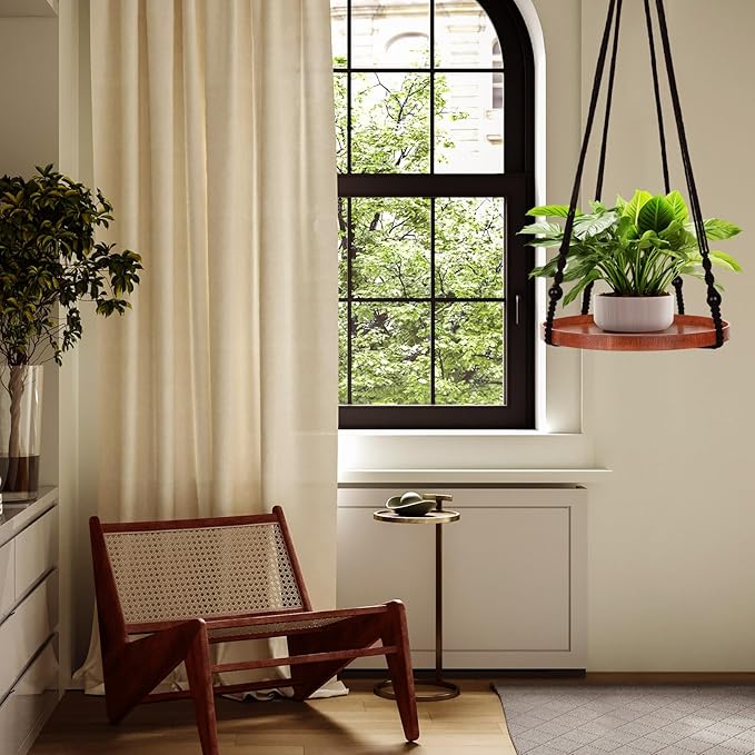 E-Know Macrame Plant Hanger - 2 Set Indoor Hanging Planter Shelf - Hanging Planter Rack Decorative Flower Pot Holder - Handmade Cotton Plant Hangers with Wood Tray