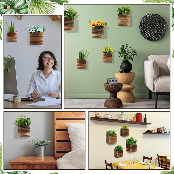Ziliny 6 Pack Rustic Wood Wall Planters Hanging Wall Planters Pocket Vases Hanging Decor Vase for Plants Dried Flowers Faux Greenery Plants Indoor Living Room Bedroom Farmhouse Home Decor (3 Sizes)