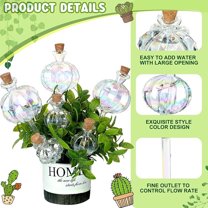 6 Pcs Plant Watering Globes Self Watering Globes Cactus Self Watering Planter Insert Automatic Plant Watering Devices Glass Plant Watering Bulbs for Summer Indoor and Outdoor Plants(Mixed Color)
