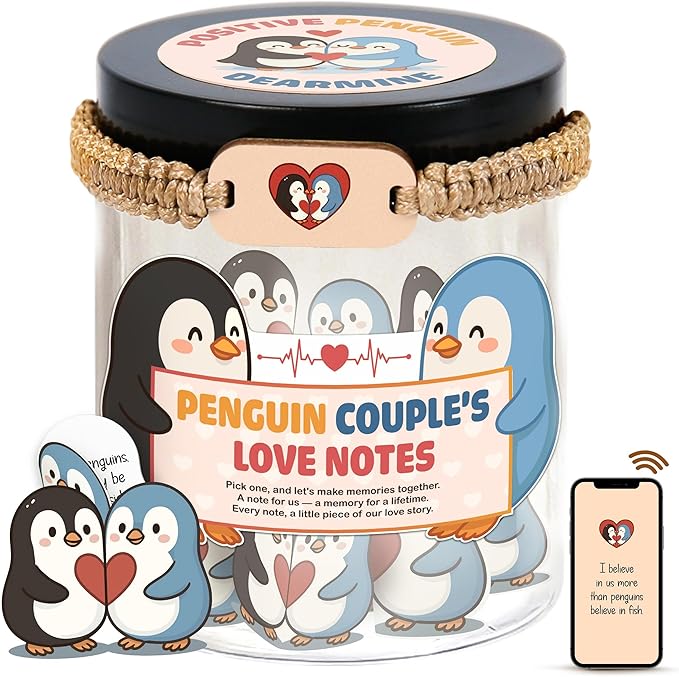 60 Love Notes For Him Her, Penguin Couple's Love Notes, Anniversary Card Long Distance Relationship Gifts For Boyfriend Girlfriend